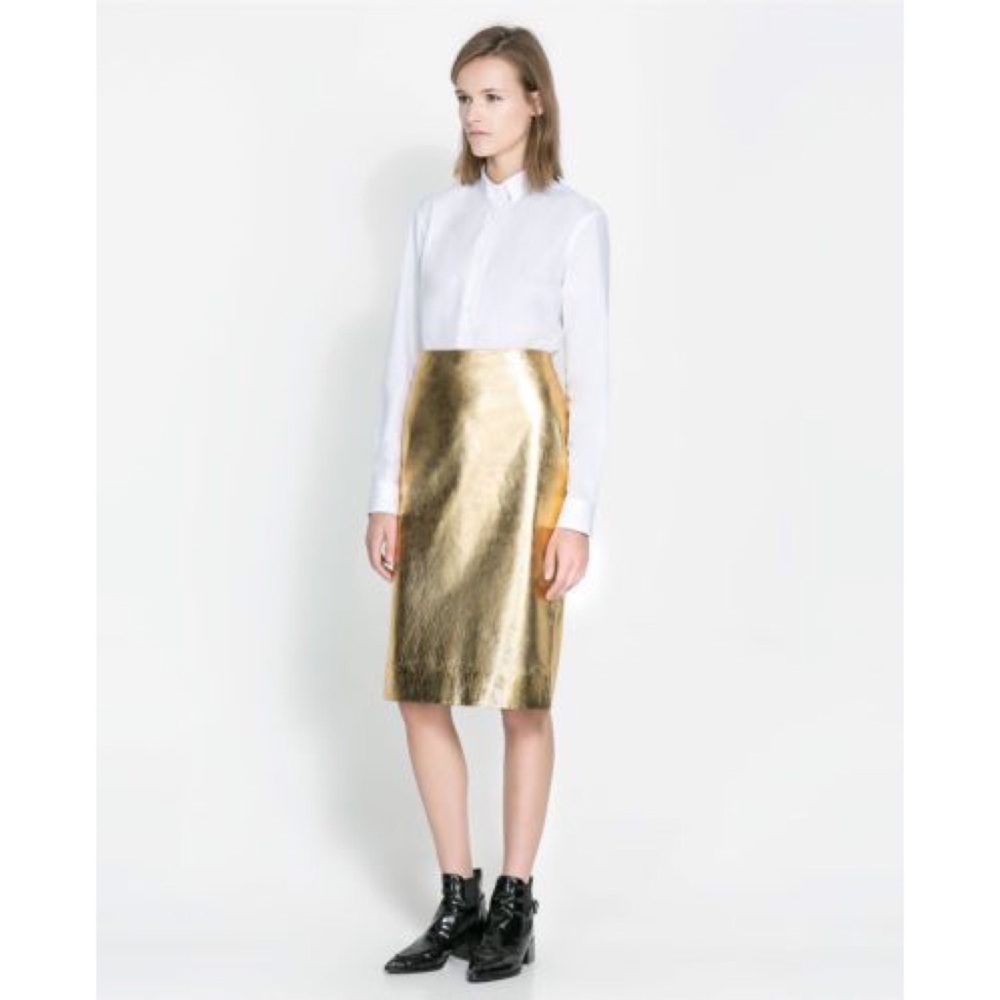 Zara genuine leather gold midi skirt - size M